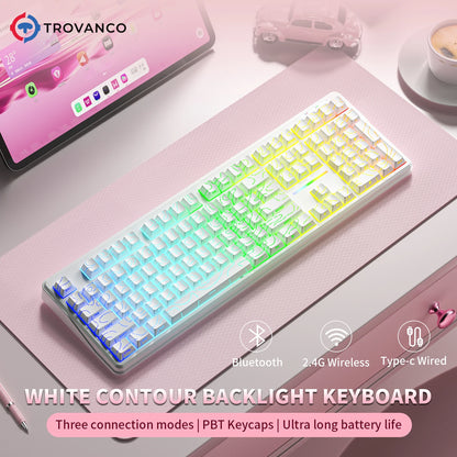 V108 Pro Bluetooth-Tastatur Büro, geräuscharm, 2.4G kabelgebunden & kabellos, vollständiges Layout mit RGB-beleuchteter Membran