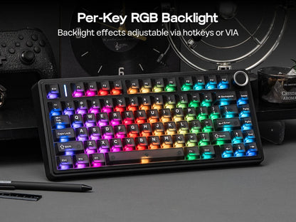 Teclado Mecânico EPOMAKER x AULA F75 Ultra VIA Programável 75% ANSI US QWERTY com Gasket, com Fios/Bluetooth/2.4Ghz Sem Fios