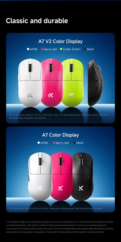 Mouse da gaming wireless leggero MCHOSE A7 V2 Ultra / Pro, Dual 8000Hz, PAW3950 TI, 42000DPI, per PC e gamer e-sport