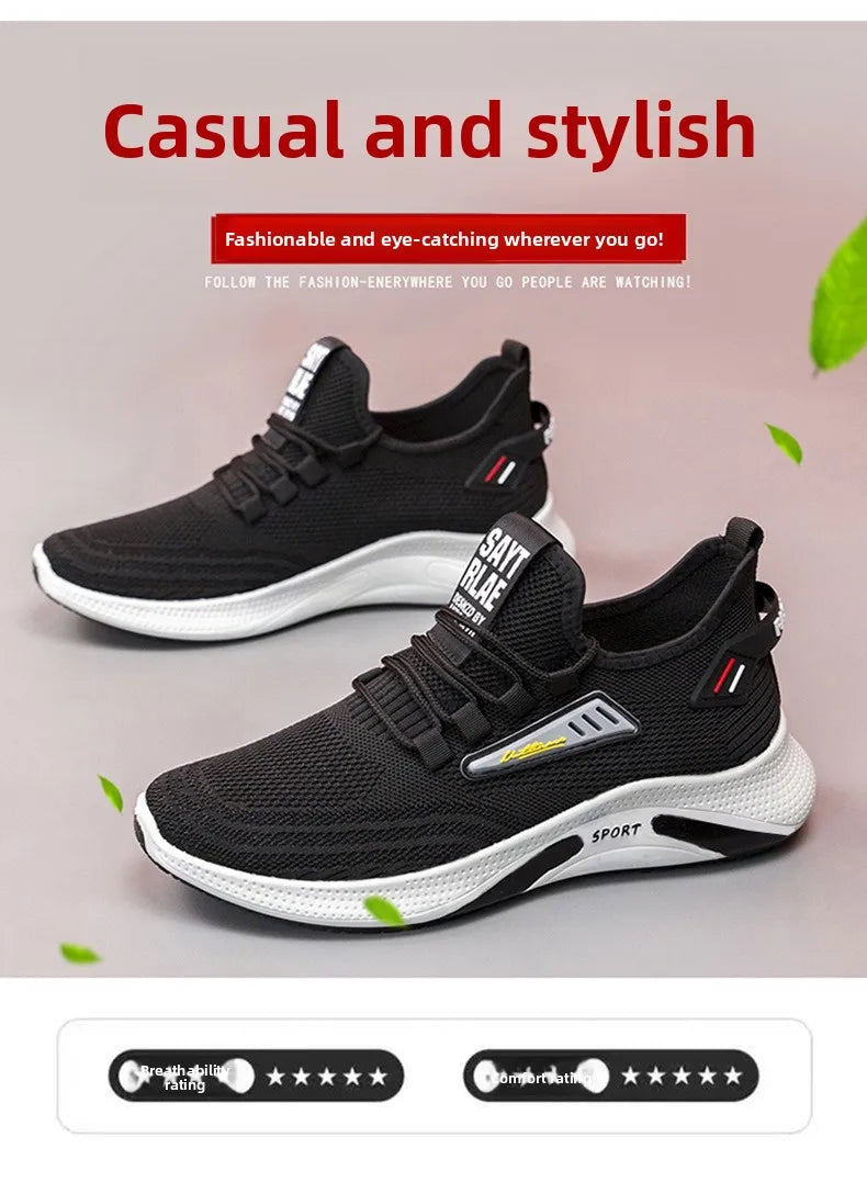 Hot Sale Of The Season New Men's Running Shoes Breathable Lightweight Knitted Lace-Up Sports Sneakers Fashionable Korean Styl...