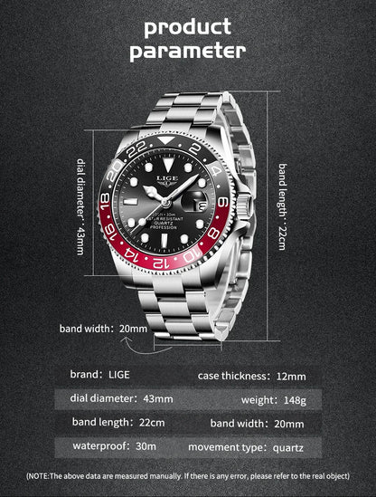 LIGE Men’s Luxury Quartz Watch  Stainless Steel, Luminous Dial, Waterproof & Business Design