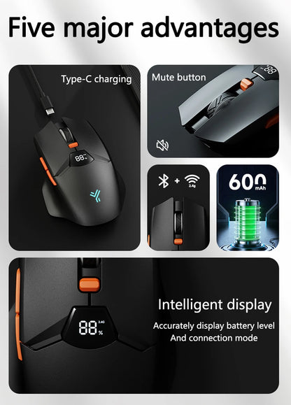 Rato Gaming Sem Fios Warvank SX01 com Ecrã Inteligente, Ajuste DPI de 6 Velocidades, Bateria Recarregável de 600mAh e Bluetooth Silencioso para Escritório
