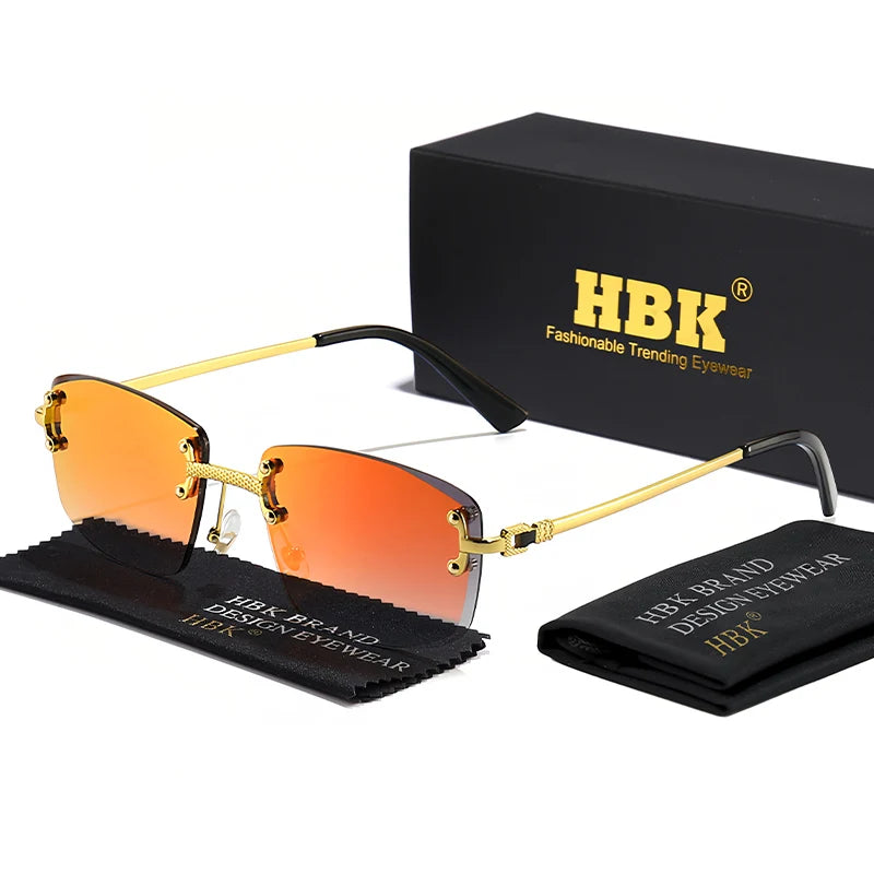 HBK Square Rimless Sunglasses Women TOP Quality Retro Metal Sun Glasses Men Luxury Party Business Gradient Shades 2024