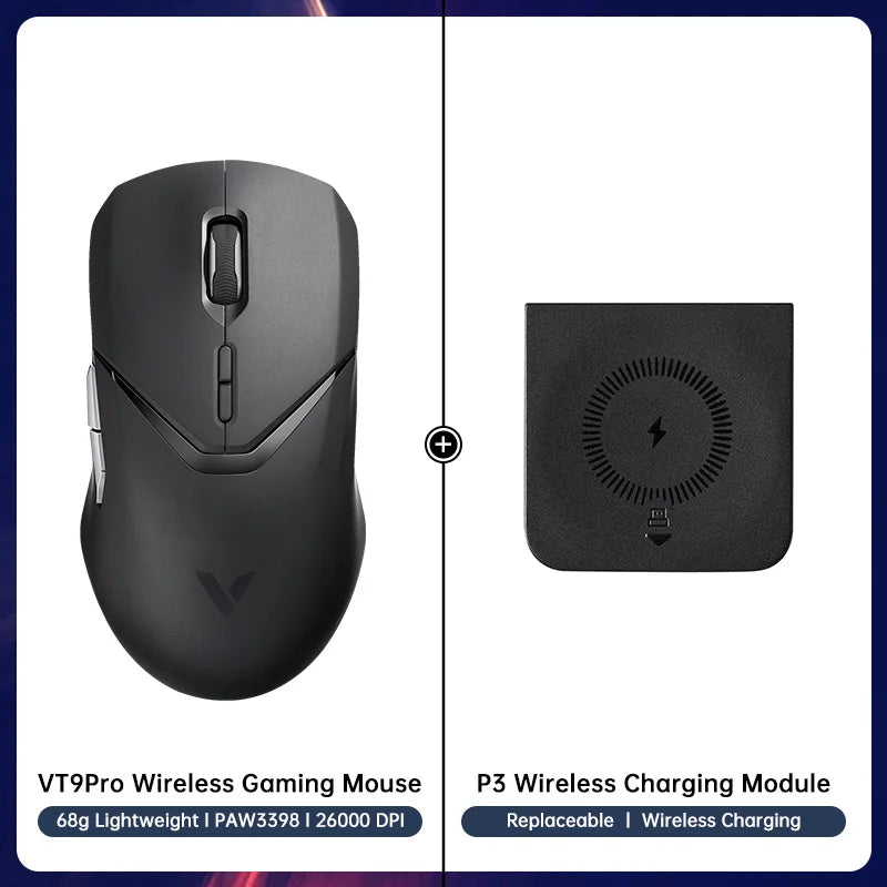 Mouse da gaming wireless Rapoo VT9PRO PAW3398 68g cablato programmabile ergonomico 26000DPI Type C ricaricabile accessorio per PC gamer