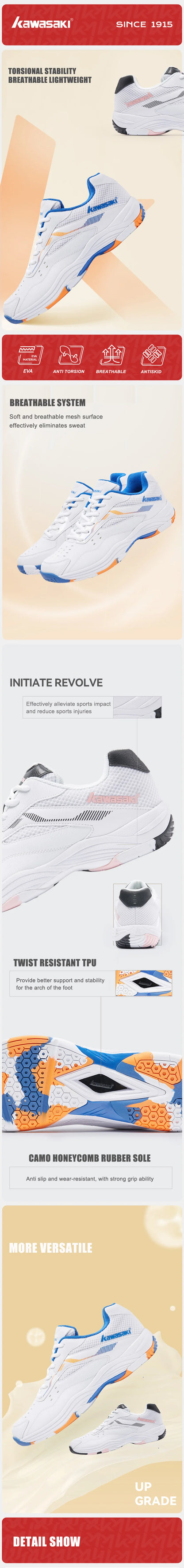 Zapatillas de bádminton Kawasaki para hombre, calzado deportivo profesional para mujer, transpirables para pista cubierta K-086