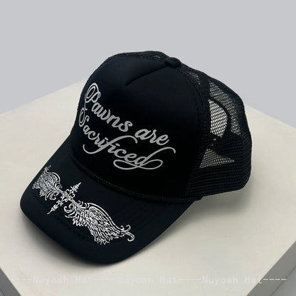 Printed Letters Wing Baseball Hats Hip Hop Breathable Color Block New Unisex Personal Sunshade Mesh Versatile Trucker Caps ins