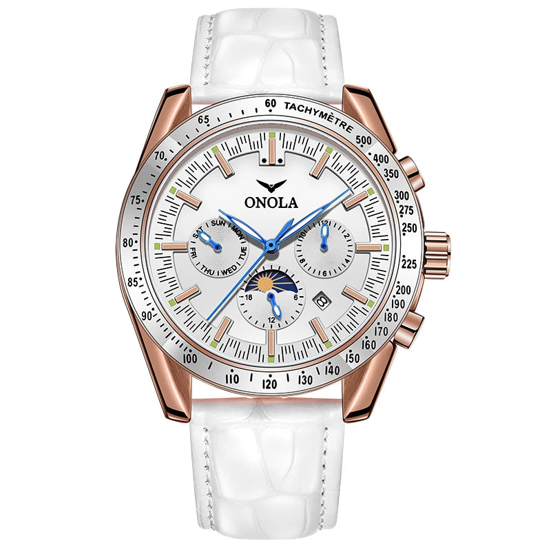 Relógio mecânico para homem ONOLA – Relógio automático de luxo com um estilo descontraído, com bracelete em pele e mostrador perfurado