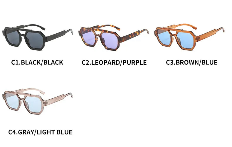 Fashion Pilot Oversized Sunglasses For Women New Double Bridges Sun Glasses Female Retro Square Leopard Purple Eyewear Trendy