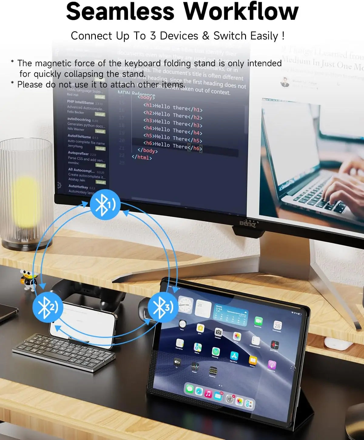 Tastiera pieghevole Bluetooth ricaricabile Jomaa per laptop, iPad e telefono – mini tastiera pieghevole portatile