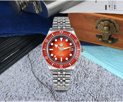 Relógio de mergulho de luxo para homem San Martin 40mm Miyota 9015, mostrador em esmalte sunburst, relógio de pulso mecânico automático, resistente à água 200m, SN0148