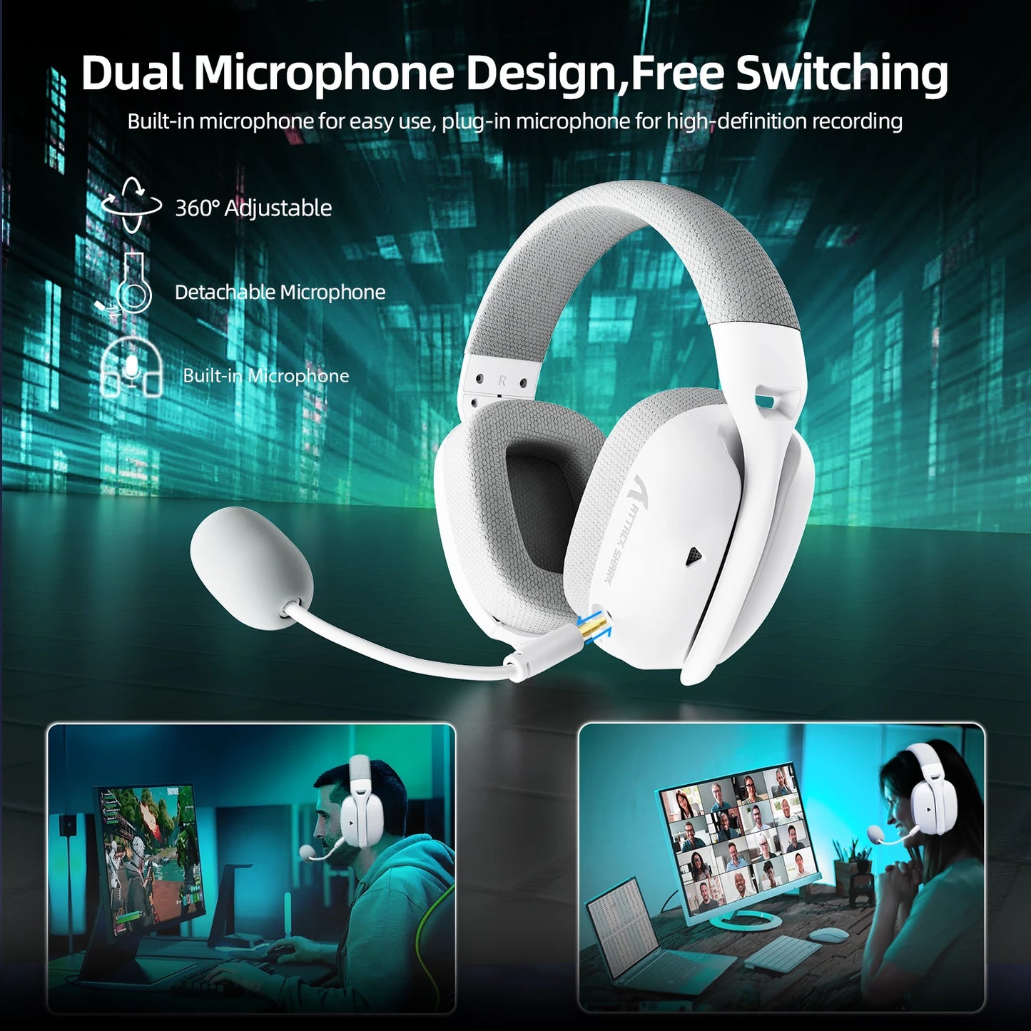 Cuffie da gaming ATTACK SHARK L80PRO 3-in-1 – Cuffie Bluetooth wireless a bassa latenza con doppio microfono, audio Hi-Fi da 40mm e connessione stabile
