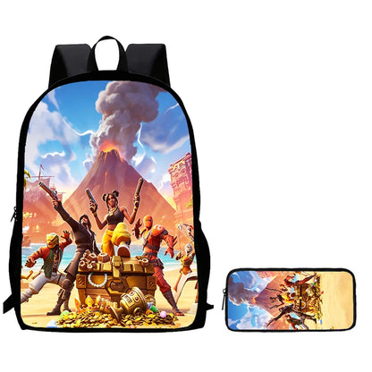 Conjunto de Mochila Infantil Fortnite de 2 Peças com Estojo, Leve e Resistente, Saco Escolar para Rapazes e Raparigas dos 6 aos 9 Anos, Material Escolar Diário