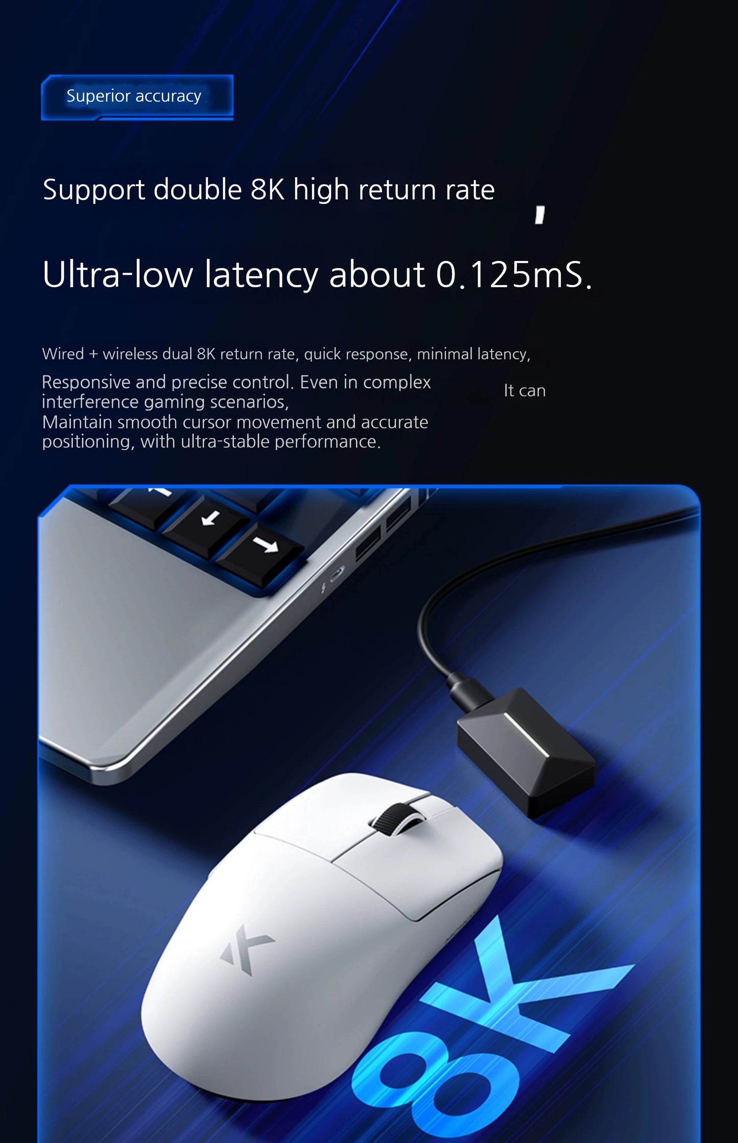 MCHOSE L7 Ultra+ mittelgroße/große Hand-Gaming-Maus E-Sports Paw3950 kabellos, drei Modi, leicht, Office-Dual-Drive-Computermaus