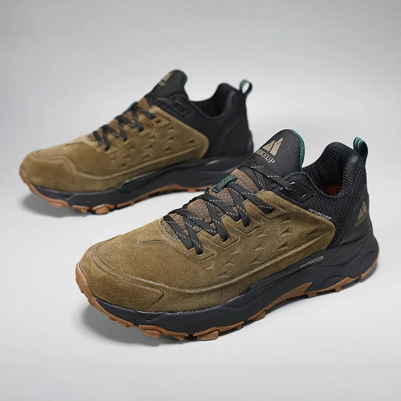 HIKEUP Latest Men's Hiking Shoes, Wear-Resistant Non-Slip Outdoor Sneakers, Rock Climbing Trekking Hunting Men Sports Suede Leather