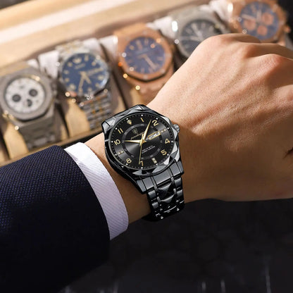 POEDAGAR Fashion Luxury herreur, vandtæt, selvlysende, kvartsur, armbånd i rustfrit stål, dato og ugedag, afslappet stil.