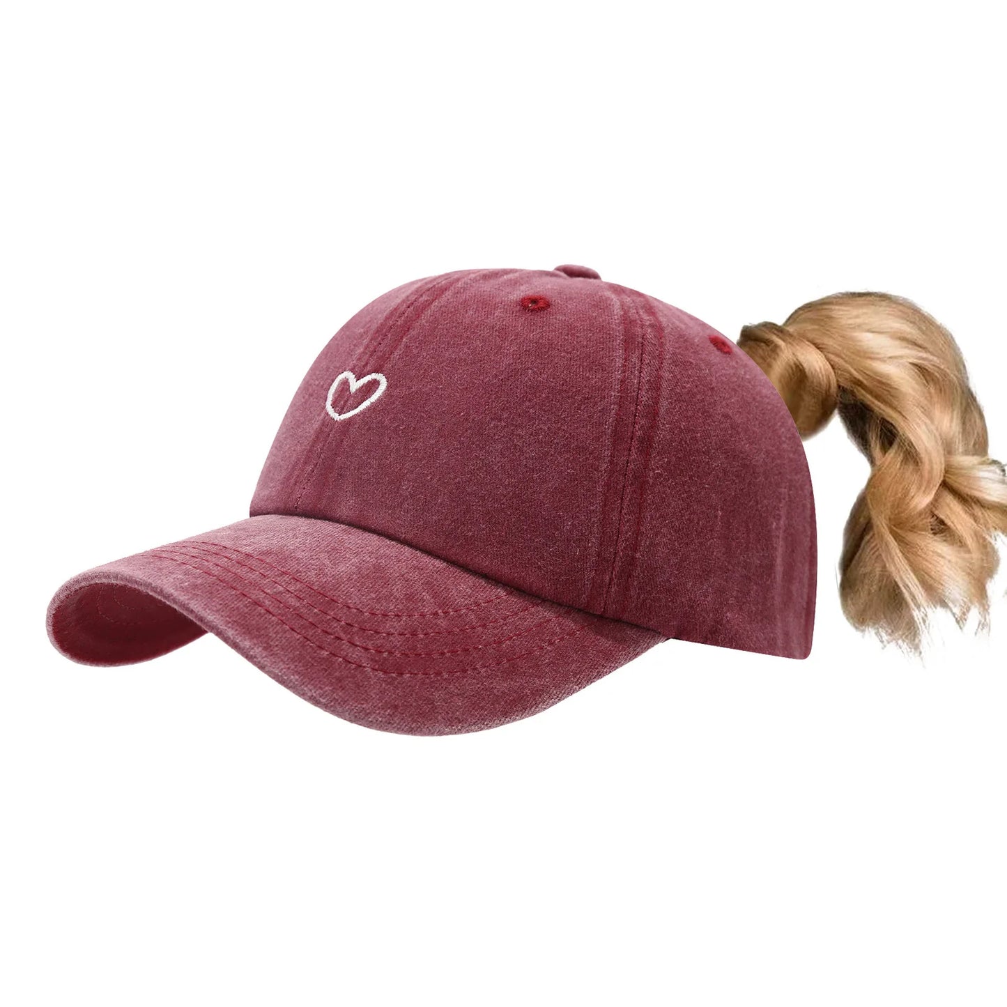 Ponytail Hats for Women - Distressed Hat with Ponytail Hole for Women Baseball Cap