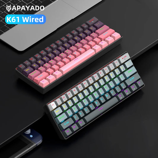 APAYADO K61 Mini Mechanical Keyboard, Wired, 61 Keys, Phantom RGB, Black/White Red/Blue Mechanical Switch for Gaming, 60% Portable
