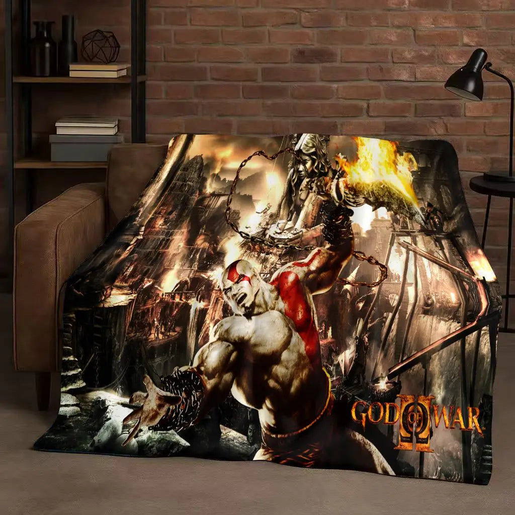 Kratos God of War Game Cartoon Gamer Flannel Blanket,Ultra Soft Warm Plush Throw for Home Bedroom Bed Sofa Cover Picnic Kids