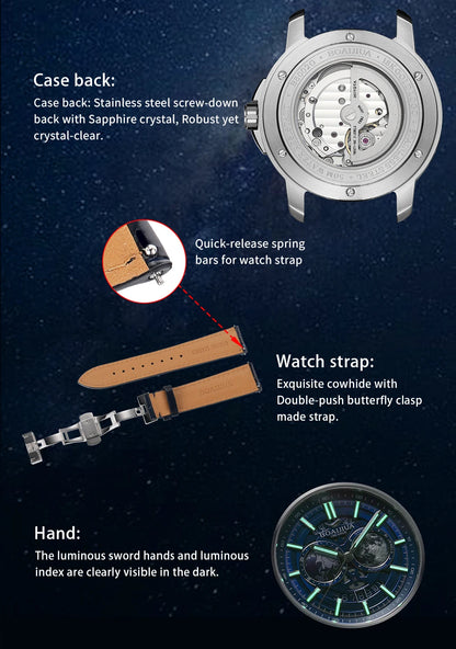 Reloj mecánico automático para hombre BORIAGE (BOAIJIUA), diseño original, resistente al agua, luminoso