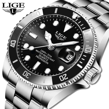 Montre de plongée de luxe pour homme, marque LIGE, étanche 3ATM, avec affichage de la date, montre à quartz sportive