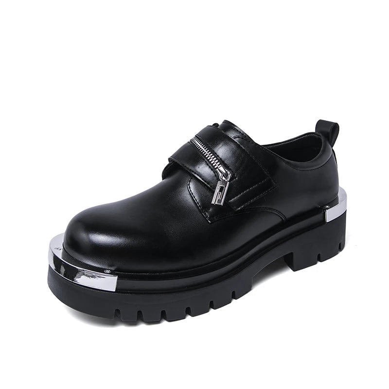 Men's thick soled leather shoes Designer's personalized style Leisure Party Office Outdoor Fashion Street Black white shoes