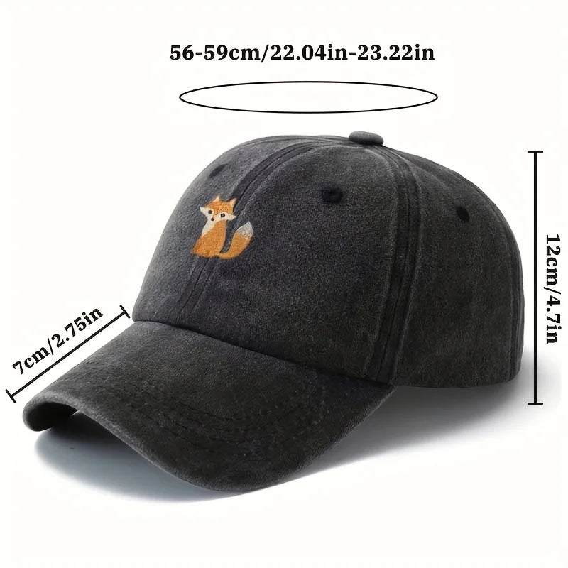 Boné de baseball estampado com padrão de raposa adorável para moda casual do dia a dia, chapéu versátil para deslocações urbanas, adequado para homem e mulher