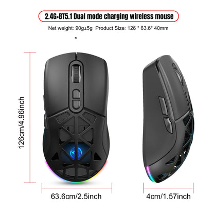 Ratón gaming HXSJ T26 de doble modo 2.4G+BT5.1, inalámbrico para portátil, 4800DPI ajustables, óptico, ergonómico para gamer