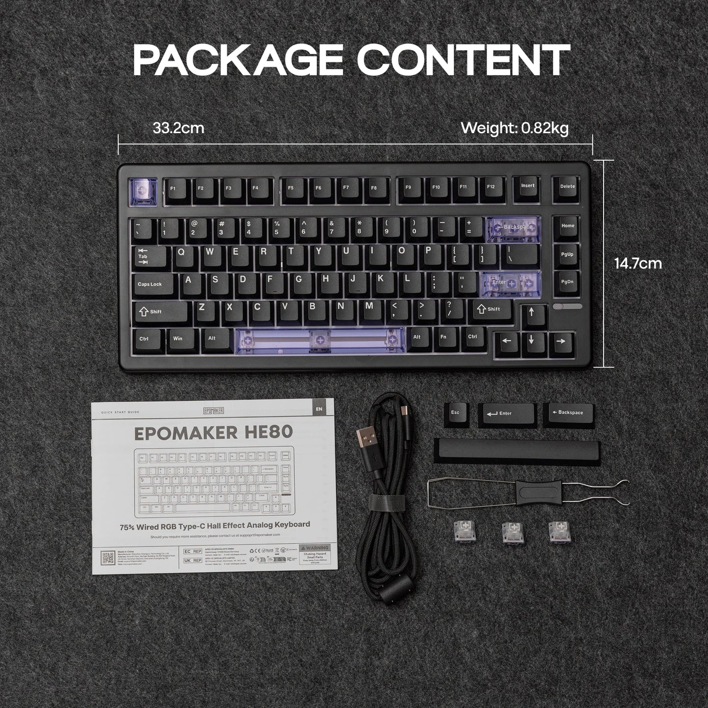 Tastiera meccanica magnetica EPOMAKER HE80 75% layout US QWERTY hot-swap Creamy Gasket cablata con effetto Hall, DKS SOCD per PC/Mac