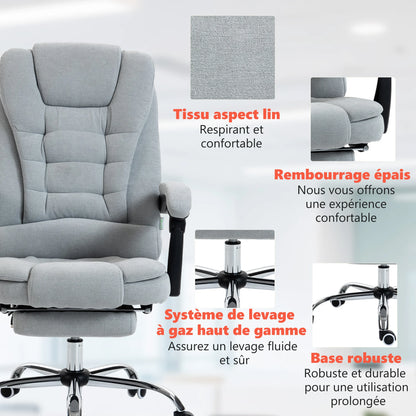 Massage and heated office chair, office chair, adjustable height, reclining back, 65x70x111-119cm, gray