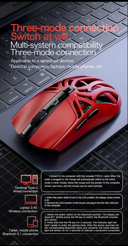 SMAILWOLF M8 Bluetooth Wireless Mouse, Three-Mode RGB Charging Base E-sports Gaming Mouse, PAW3311 Lightweight Gaming Office
