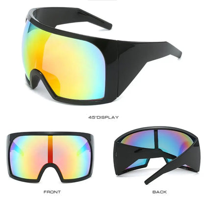 Futuristic Wrap Around Sunglasses Rave Curved Lens UV400 Protection 2000'S Eyewear Oversized Y2K Sun Glasses for Women & Men