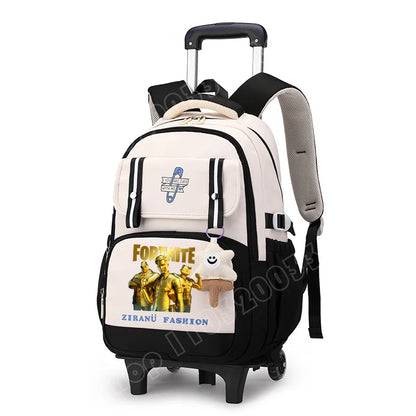 Fortnite Schüler-Rollrucksack mit großem Fassungsvermögen, wasserdichtem, leichtem Design, minimalistischer Laptop-Schultasche und lässiger Reisetasche