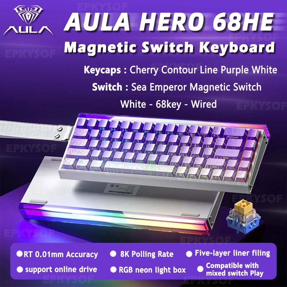 AULA HERO 68HE Magnet-Switch-Tastatur RGB Gaming Mechanische Tastatur Rapid Trigger 8K Return Kabelgebundene Esports Custom-Tastatur