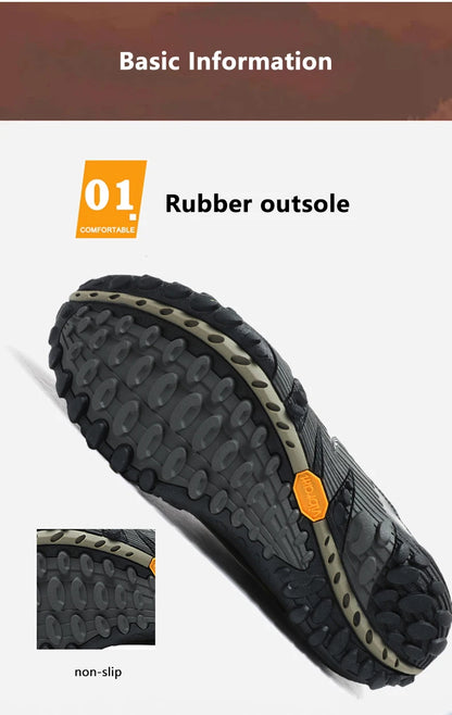 Sapatos de montanhismo para homem em couro genuíno, calçado desportivo outdoor antiderrapante, sapatos de montanhismo e caminhada respiráveis para turismo