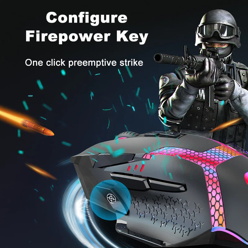 Rato Gaming com Fio 12000 DPI Ajustável, Programação de Macros, Retroiluminação RGB, Design Ergonómico, Tecla Fire, E-sport, Rato para PC