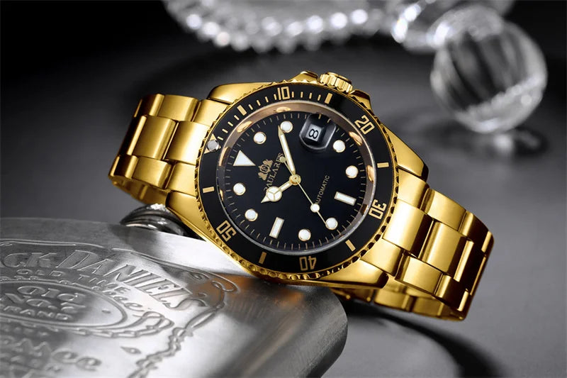High Quality Automatic Mechanical Watch for Men Stainless Steel Red Dial Date Strong Luminous Luxury Men's Watch