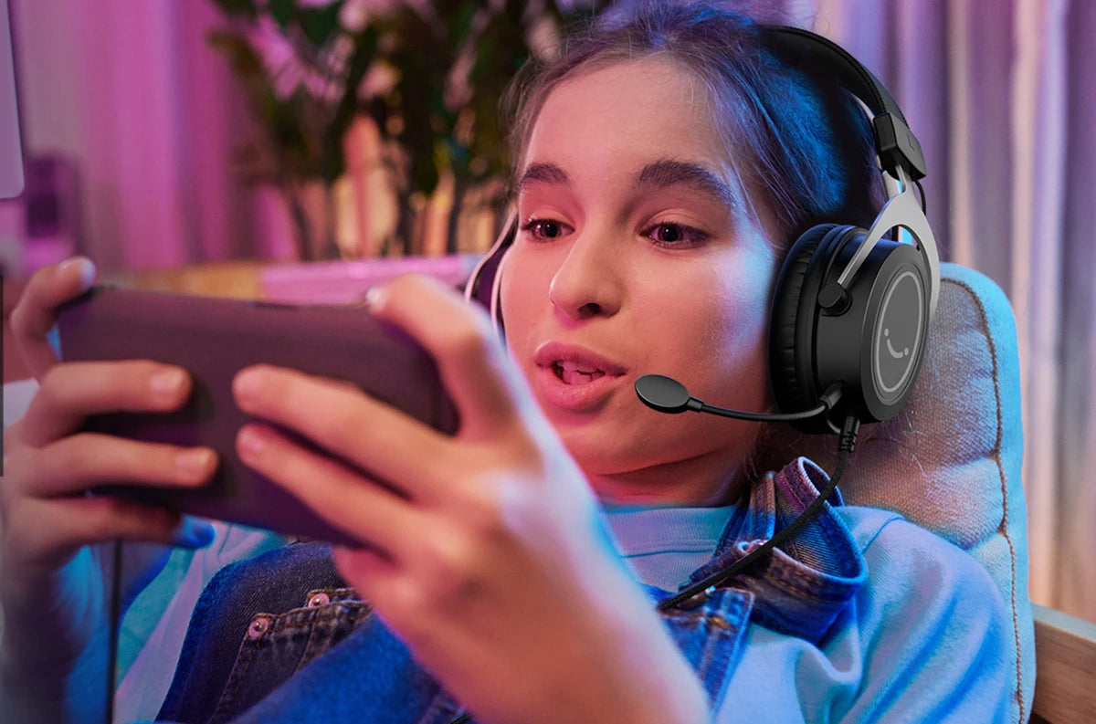 FIFINE Gaming Headset with Stereo Sound/Detachable MIC/RGB/Line Control, Over-Ear Headphone for PC PS4 PS5 Xbox -AMPLIGAME H3
