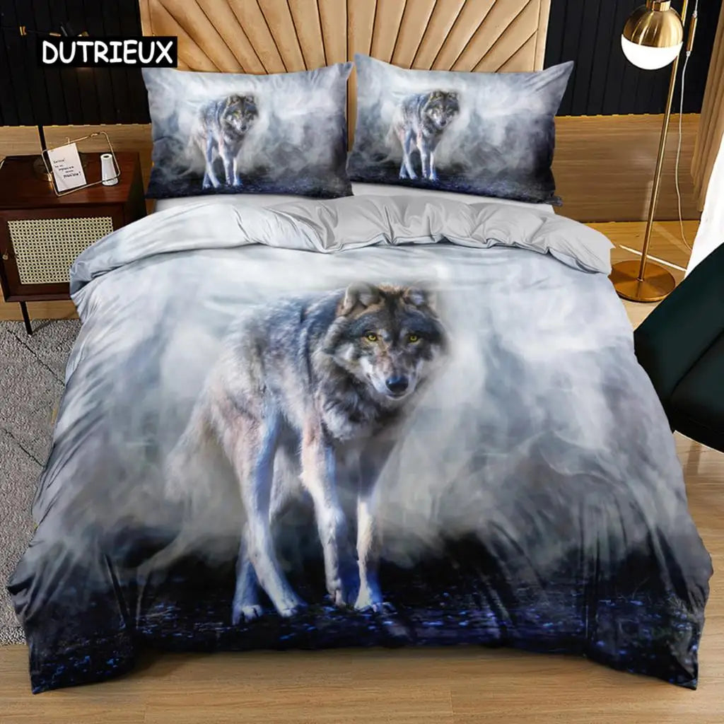 3D Wolf Bedding Set Black White Dreamcatcher Tribal Nationality Style Duvet Cover For Teens Adults Women Men Bedroom Decoration