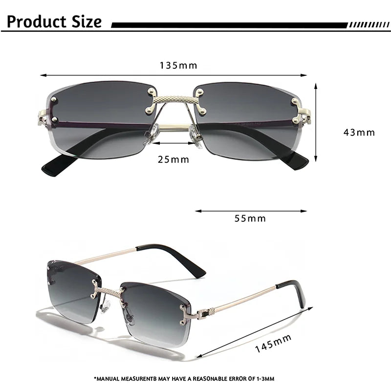 HBK Square Rimless Sunglasses Women TOP Quality Retro Metal Sun Glasses Men Luxury Party Business Gradient Shades 2024