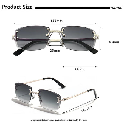 HBK Square Rimless Sunglasses Women TOP Quality Retro Metal Sun Glasses Men Luxury Party Business Gradient Shades 2024