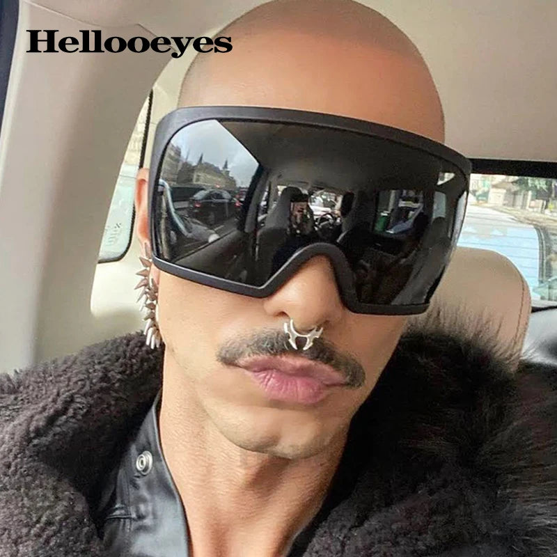 Oversized Black Punk Goggle Sunglasses Women Men Luxury Brand Designer Y2K Sport Sun Glasses Retro One Piece Outdoor Shade UV400
