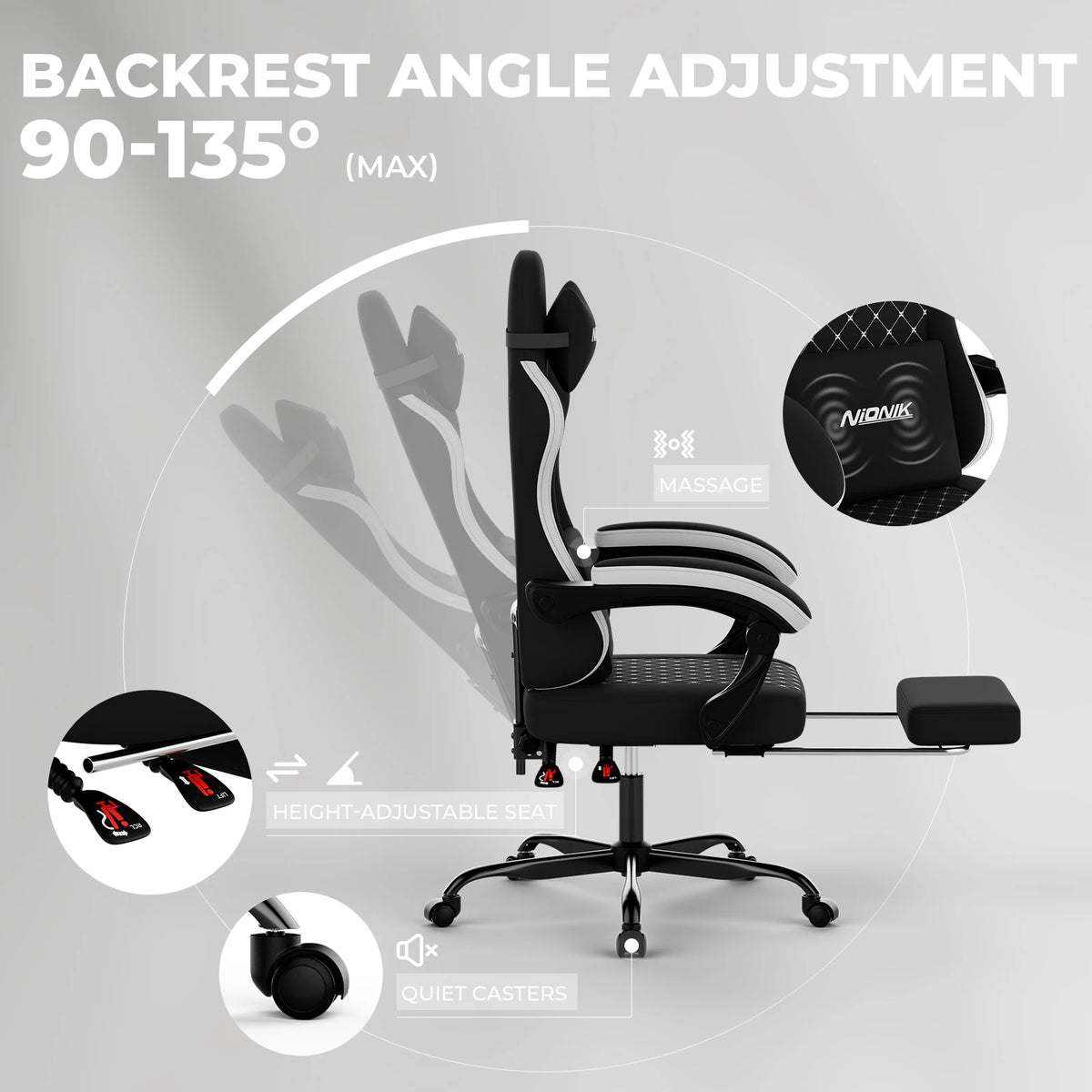 Gaming Chair High Back Ergonomic Office Chair with Footrest, Reclining Computer Gaming Chair, Adjustable Swivel Executive Desk Chair with Lumbar & Headrest Support