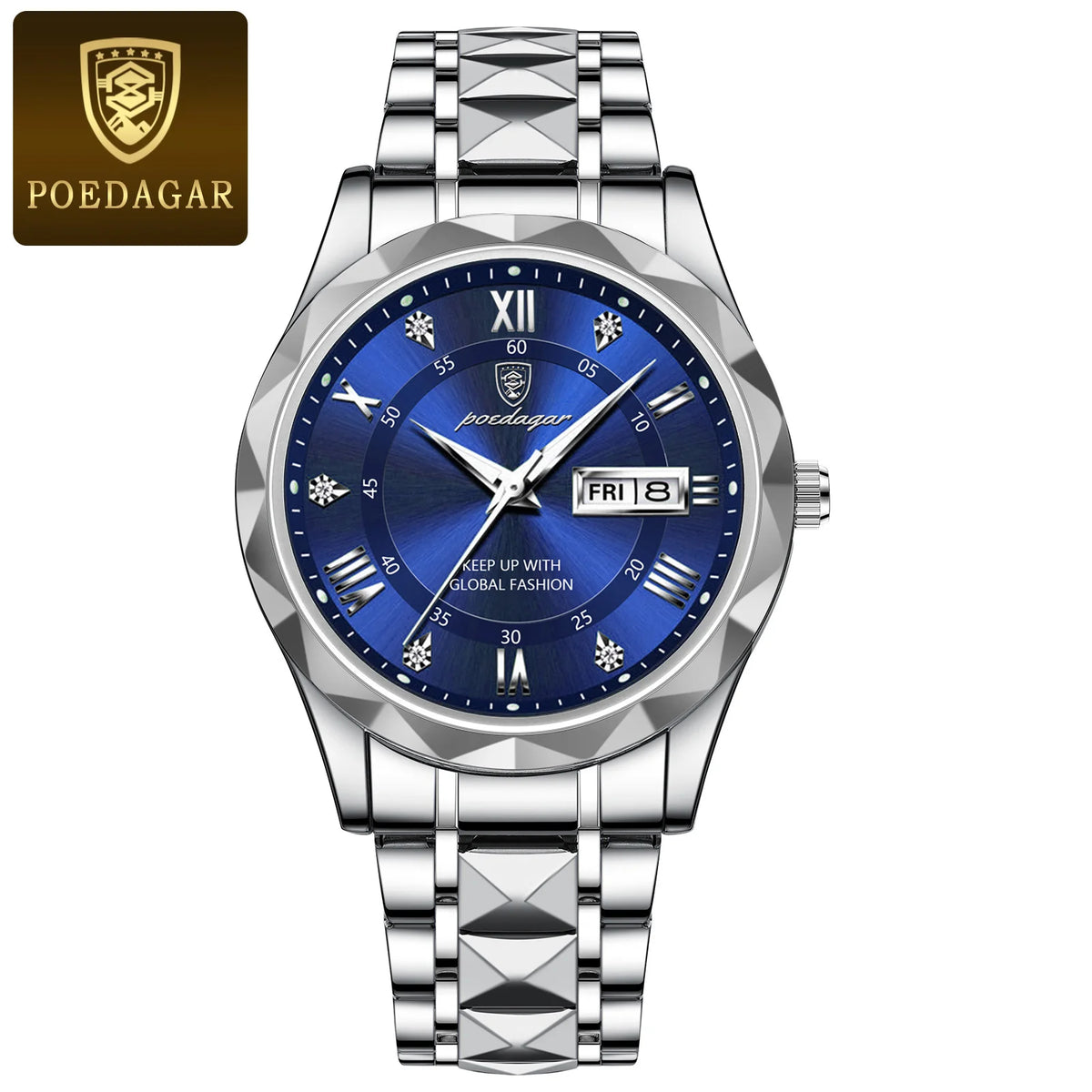 Relógio de homem POEDAGAR Business Luxury, estanque, em aço inoxidável, luminoso, com data e dia da semana, estilo desportivo, de quartzo.