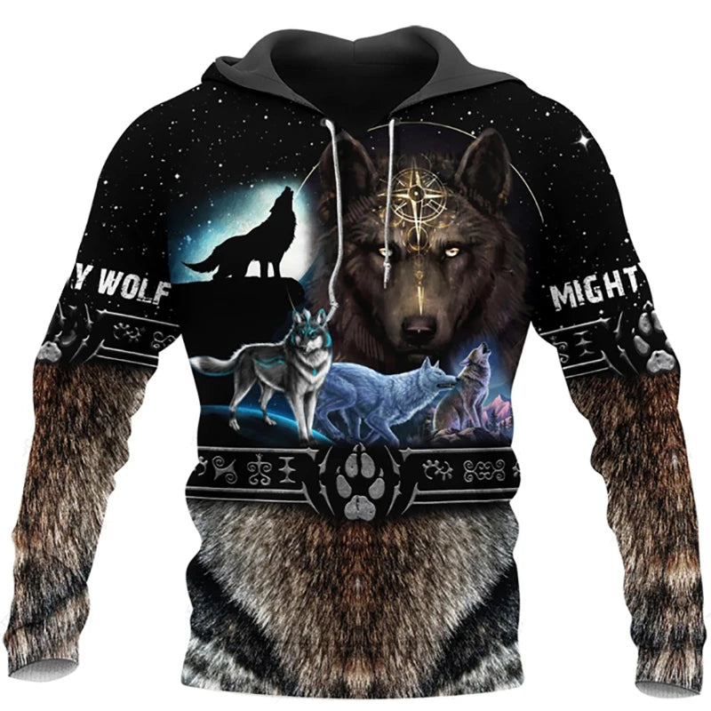 Fashion Frühling Herbst Wolf-Tier Herren-Hoodie 3D-Allover-Print Sweatshirt Unisex Pullover Freizeitjacke Streetwear-Mantel 4XL