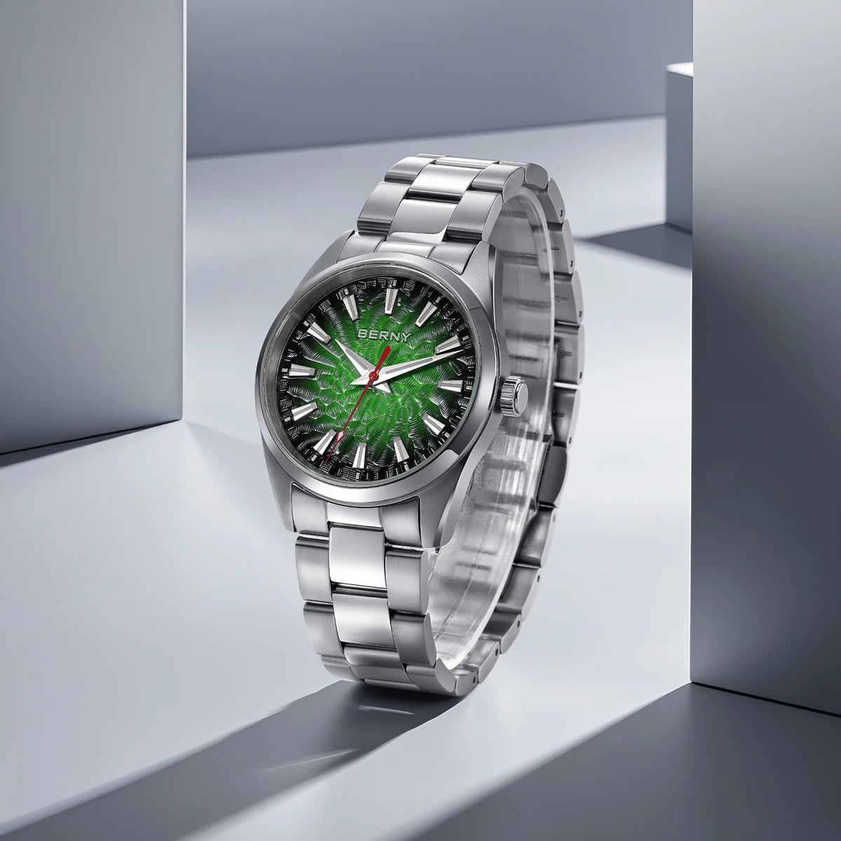 BERNY Herrenuhr – Quarzuhr, Saphirglas, leuchtende Zeiger, wasserdicht bis 10 ATM, komplett aus Edelstahl – Eleganter und lässiger Stil, ideal für den Alltag oder berufliche Anlässe