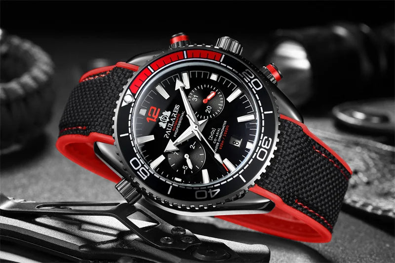 PAULAREIS P Reloj mecánico automático de lujo para hombre, cuerda automática, correa de caucho, resistente al agua, luminoso, con fecha, reloj de moda para hombre