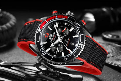 PAULAREIS P Reloj mecánico automático de lujo para hombre, cuerda automática, correa de caucho, resistente al agua, luminoso, con fecha, reloj de moda para hombre