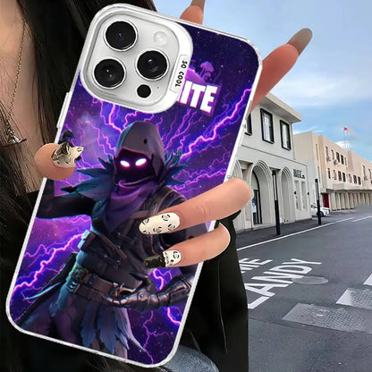 Capa de telemóvel F-Fortnites para iPhone 17 16 15 14 13 12 11 Pro Max Plus, cor prateada