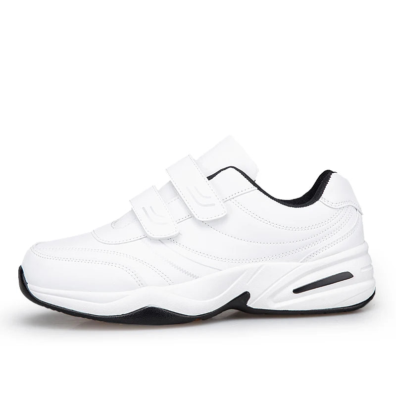 Férfi állítható tépőzáras bőr cipő, alkalmi sportcipő, fehér cipő, Masculino Zapatillas Deportivas Tenis