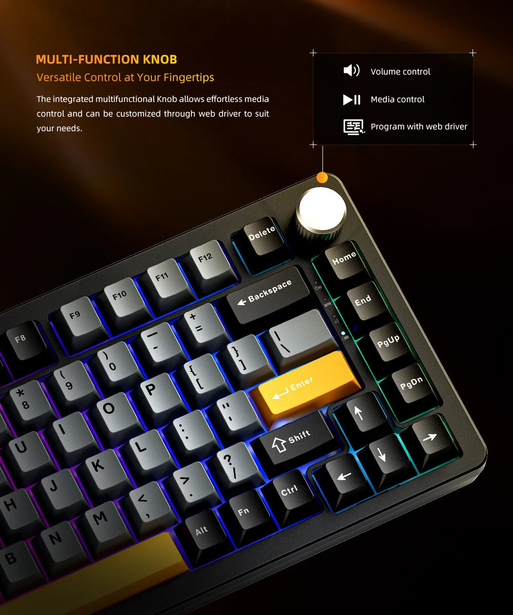 Machenike K600-B82W mechanische Gaming-Tastatur, Tri-Mode, Gasket-Mount, 75% ANSI-Layout, RGB-Hintergrundbeleuchtung, kabellos